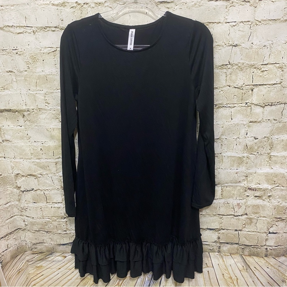 NEW Zenana Outfitters Black Long Sleeve Ruffle Dress